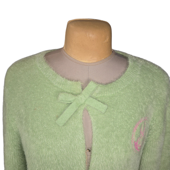 Wicked Katie Kime Women's XXL Green Fluffy Open Cardigan Sweater Bow Universal - Picture 4 of 12
